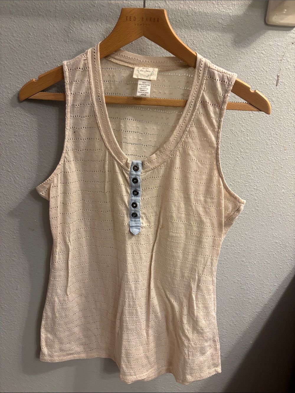 Belle Du Jour Light Cream Eyelet Tank with Button Placket